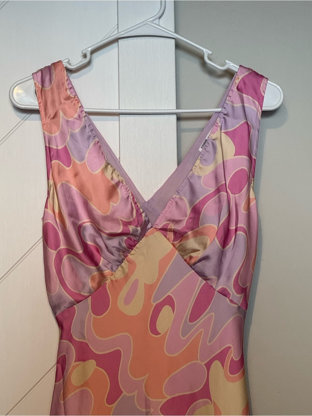 Peppermayo Audrey Vintage Slip Dress Psychedelic Swirl Satin Mini Pink Size 4 - Picture 4 of 9